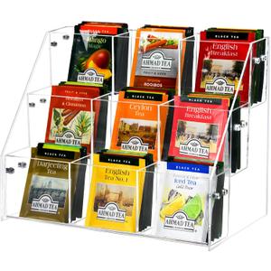 Tea Bag Organizer Holder, Acrylic Tea Packets Storage Box Container Display Stand Rack for Counter Cabinet Countertop Kitchen Office, 3 Tier (3 Tier: 10.4" L X 5.3" W X 7.6" H)