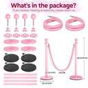 4Pcs Pink Stanchions and Velvet Ropes, Crowd Control Barriers with Sand or Concrete-Fillable Leakproof Base, 2Pcs 5ft Stainless Steel Posts for Wedding, Baby & Bridal Shower, Birthday & Prom