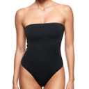 INLYRIC Women's Natrelax Sexy Strapless Bodysuit Thong Tube Top Off The Shoulder One Piece Leotard (Medium, Black)