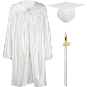 GraduationMall Shiny Kindergarten & Preschool Graduation Gown Cap Set White 27(3'6"-3'8")
