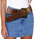 Chunky Western Belts for Woman, Boho Leather Belt with Big Buckle, Cowgirl Hip Fashion Accessory for Dresses (Brown)