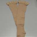 Lin Performance 15-20 mmHg Medical Compression Stockings for Women and Men Thigh High Dot-Top Open Toe Socks for Varicose Vein Swollen legs Travel Flight Pregnant (Beige, Small)