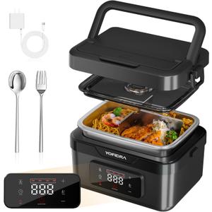 Yofidra Cordless Electric Heated Lunch Box: 6.3 Cups Self Heating Lunch Box with Battery, Timer & Temperature Control, Extra Large Portable Food Warmer for Adults, Men & Women in Office Car Outdoor (Black)