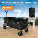 Uyittour 300L Extra Large Collapsible Foldable Wagon, 440lbs Load Capacity 48''L Extended Heavy Duty Folding Beach Wagon with Big All-Terrain Wheels, Utility Garden Cart for Outdoor Activities, Black