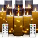 kakoya Flameless LED Candles with Timer 9 Pc Flickering Flameless Candles for Romantic Ambiance and Home Decoration Stable Acrylic Shell,with Embedded Star StringBattery Operated CandlesGrey