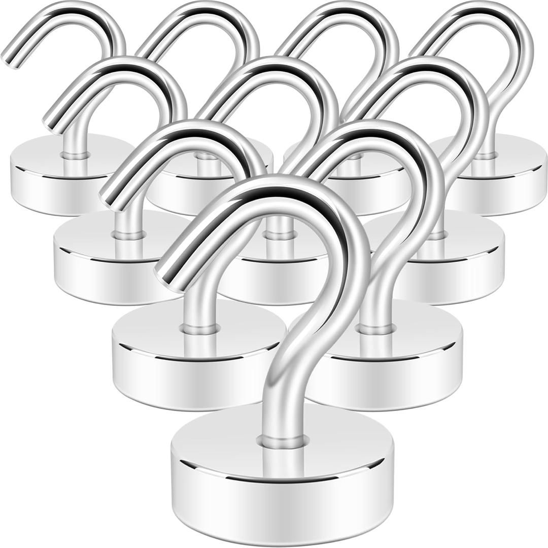 Neosmuk Magnetic Hooks, Cruise Ship Essentials, 30lb+ Heavy Duty Magnetic Hooks for Cruise Cabins, Refrigerator, Grill, Hanging, and Travel | Extra Strong Must-Haves Magnet Hook,Silver,Pack of 10