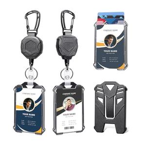 Badge Holder Retractable Clip Heavy Duty Carabiner Badge Reel Keychain with Lanyard ID Cards Holder Cool Tactical ID Holder