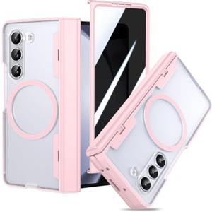 VEGO for Z Fold 5 Case, with Front Privacy Screen Protector & Hinge Protection, Compatible with MagSafe, Magnetic Ring Translucent Slim Anti-Spy Protective Case for Samsung Galaxy Z Fold 5 - Pink