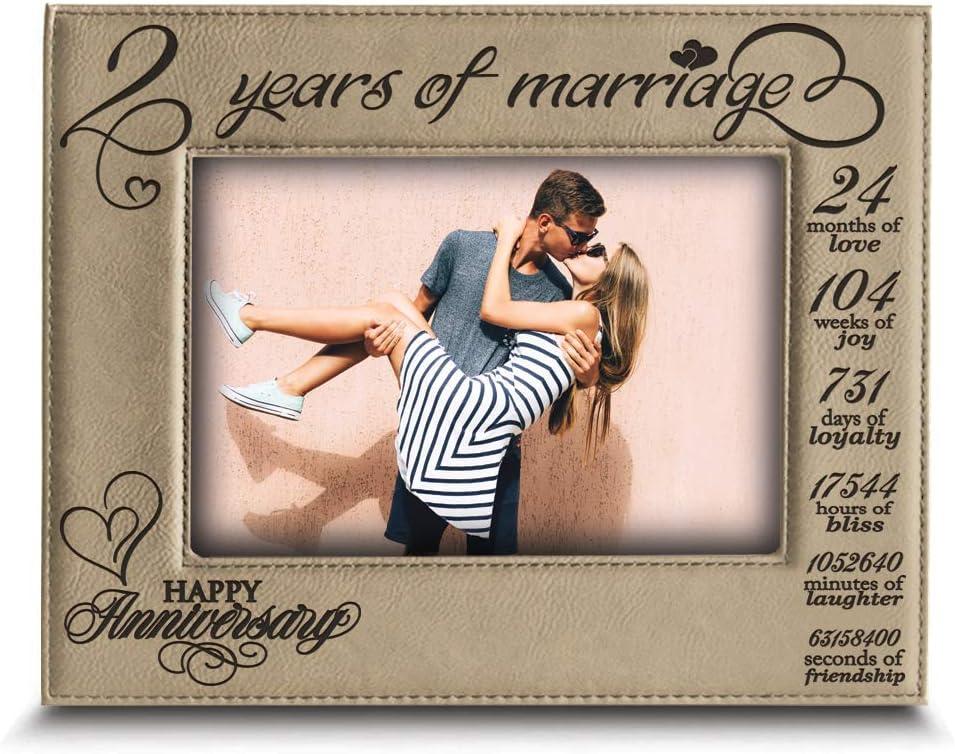 BELLA BUSTA- 2 Years of Marriage - Second Anniversary for Couple, Husband, Wife- Engraved Leather Picture Frame- (5 x 7 Horizontal)