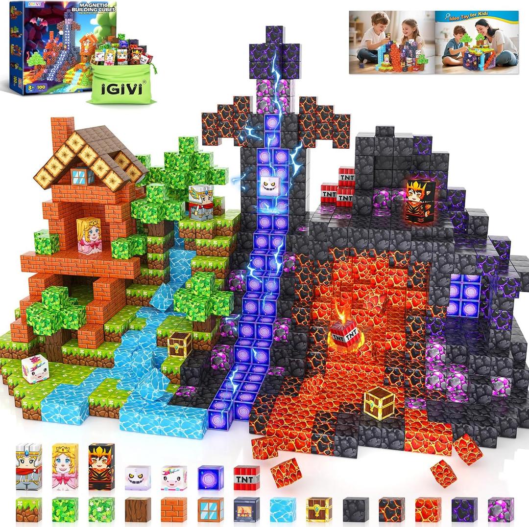 Magnetic Blocks - Build Mine 3D Magworld Forest Lava Set, STEM Magnetic Building Blocks for Kids Ages 4-6 6-8 8-12, Educational Sensory Toys for Toddlers, Birthday Gifts for 3+ Years Old Boys & Girls