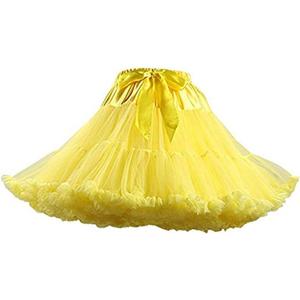 Womens 3-Layered Pleated Tulle Petticoat Tutu Puffy Party Cosplay Skirt (Yellow), Size: One Size