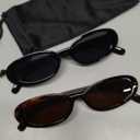 DANAMY Sunglasses Womens Retro Oval Sunglasses for Women Men Fashion Small Oval Sun Glasses 90s Vintage Driving Shades (A1 Black+leopard Frame-brown Lens)