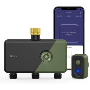 Diivoo 3 Zone WiFi Water Timer with Brass Inlet, Smart Sprinkler Hose Timer 3 Outlets Compatible with Alexa/Google Assistant, 18 Irrigation Plans, Rain Delay & Mist Mode for Garden Lawns (2.4GHz Only)
