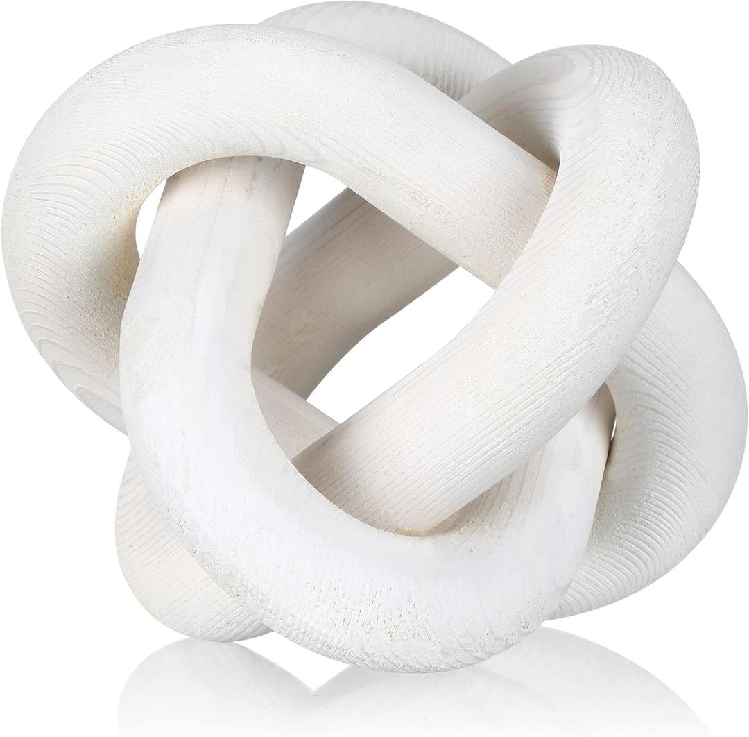 Yalikop 3 Link Wood Knot Decor Rustic Home Dcor Accents Hand Carved Coffee Table Decoration, Boho Chain Link Decoration, Modern Shelf, Rustic Objects for Home Living Room Bedroom(White), 5.91 x 5.91 x 5.91 inches