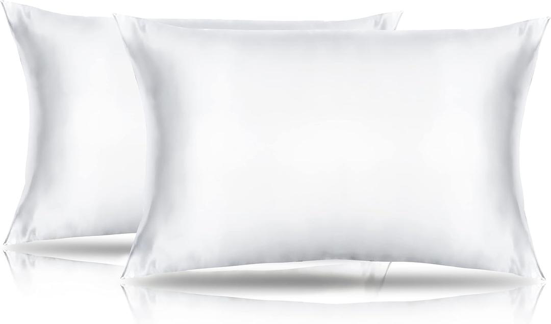 Small Pillow Cases 2 Pack Mini Pillow Cases 14x20 Breathable Silky Soft Toddler Pillow Cover Satin White Travel Size Pillow Cases Envelope Style, White