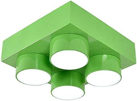 LAKIQ Modern Children Room Flush Mount Ceiling Light Fixture Acrylic Creative Colorful Block Toy Shape Kids Room Close to Ceiling Lighting for Kids Bedroom Kindergarten Playground (Square,Green)
