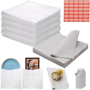 130 Pcs Moving Supplies Set, 50 Pcs 12'' x 12'' Foam Pouches & 50 Sheets 12'' x 12'' Packing Paper & 30 Pcs Fragile Stickers, Packing Foam Pouches and Newsprint Paper for Protecting Dishes Cup China