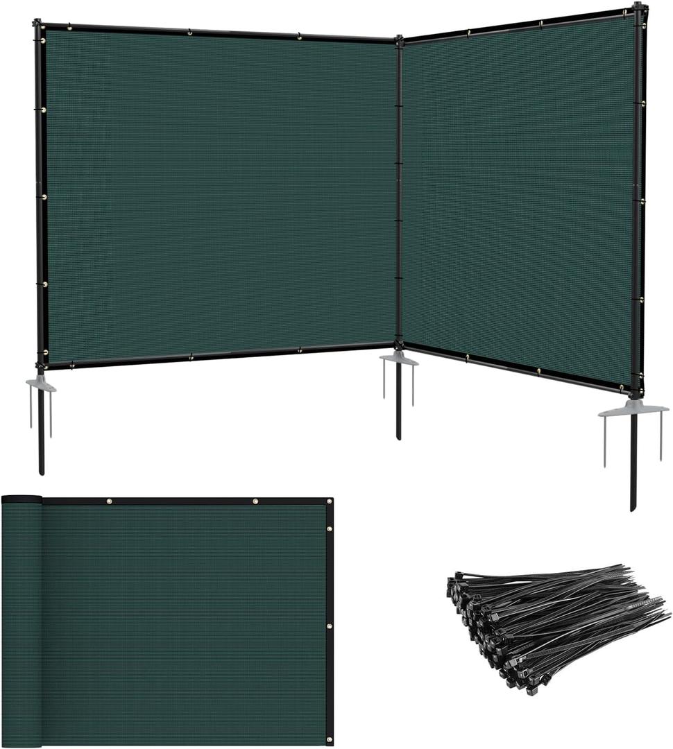 Patio 5' x 12' Outdoor Privacy Screen Freestanding Temporary Fence Panels Net Cover with Metal Poles for Outside Backyard Pool Garden Air Conditioner Fencing, Green