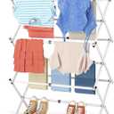 APEXCHASER Clothes Drying Rack Folding - 3 Tier Laundry Drying Rack for Clothes, Expandable Metal Clothing Dryer, Collapsible Towel Rack, Air Drying Rack, White