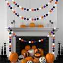 3 x GCQQ 2Packs Pompom Garland Black Orange Purple White 1.2" Large 60 Pom Pom Felt Ball Garlands 16.4Ft No DIY Halloween Garlands for Home School Fall Party Decor