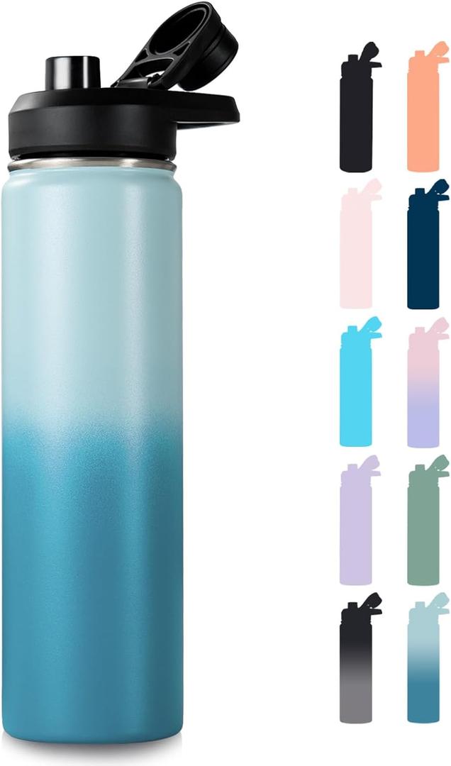 24 oz Insulated Water Bottle with Handle, 307 Stainless Steel Water Bottles with Wide Mouth, Double Wall Vacuum Sports Water Bottle, BPA Free, Keep Cold and Hot, Coastal Fade