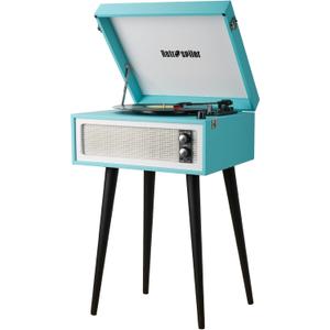 Standing Record Player with Legs, 3 Speed Vinyl LP Player Bluetooth Vintage Turntable with Built-in Speakers USB Input& Recorder, RCA Out, AUX in, Turquoise