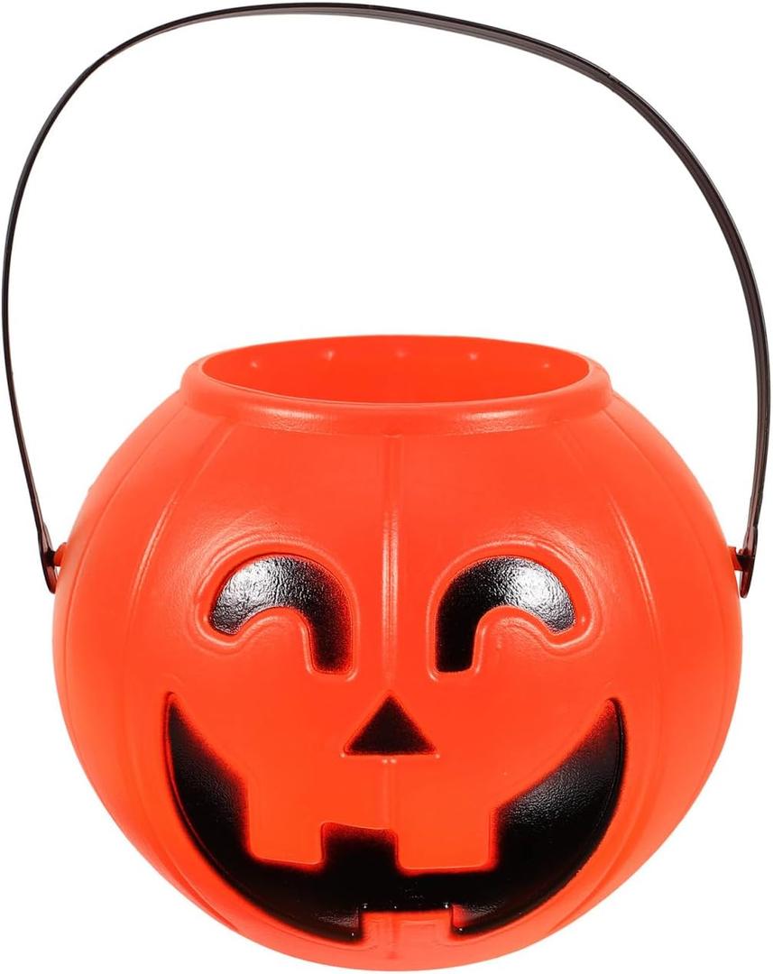 BESTOYARD Halloween Pumpkin Bucket 7-Inch Plastic Candy Pail with Handle Jack O Lantern Design Portable Trick or Treat Candy Holder for Kids Party