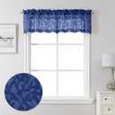 3 x Lecloud Leia Dusty Blue Sheer Valance for Windows 14 Inch Length 2 PCS, Dual Rod Pockets Living Room Bedroom Short Curtains, Jacquard Clip Textured Leaf Window Treatments, 40 W x 14 L