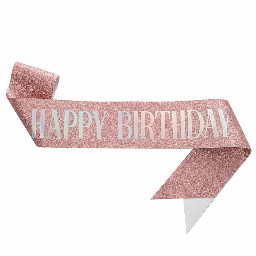 Birthday Sash with Rose Gold Glitter - Adjustable Satin Birthday Girl Sash for Women, Perfect Party Decoration & Photo Prop for 18th, 21st, 30th, 40th, 50th Birthday Celebrations