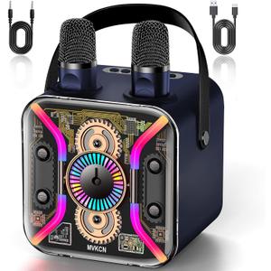 Karaoke Machine for Adults with Two Karaoke Microphone Wireless, PA System Bluetooth Speaker with Microphone Supports Bass Treble, TF Card, USB, AUX, Karaoke Machine for TV, Party, Birthday (Blue)