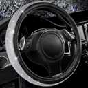 CAR PASS Bling Diamond Leather Steering Wheel Cover, with Bling Sparkly Crystal Glitter Rhinestones Universal Fit 14.5in-15in Car Wheel Protector for Women Girl Fit Suvs,Vans,Sedans,Car,Trucks, Silver