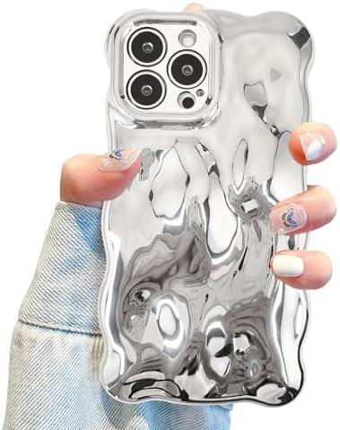Aitipy Compatible with iPhone 14 Pro Silver Wavy Phone Case, Cute Coquette 3D Wave Bubble Pattern and Stylish Wavy Border, Soft TPU, Protection Shockproof Phone Case for Women Girls