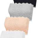 4 Pieces Women's Lace Bandeau Bra Strapless Bralette Seamless Crop Tube Top (X-Large, Black, White, Nude Color, Grey)
