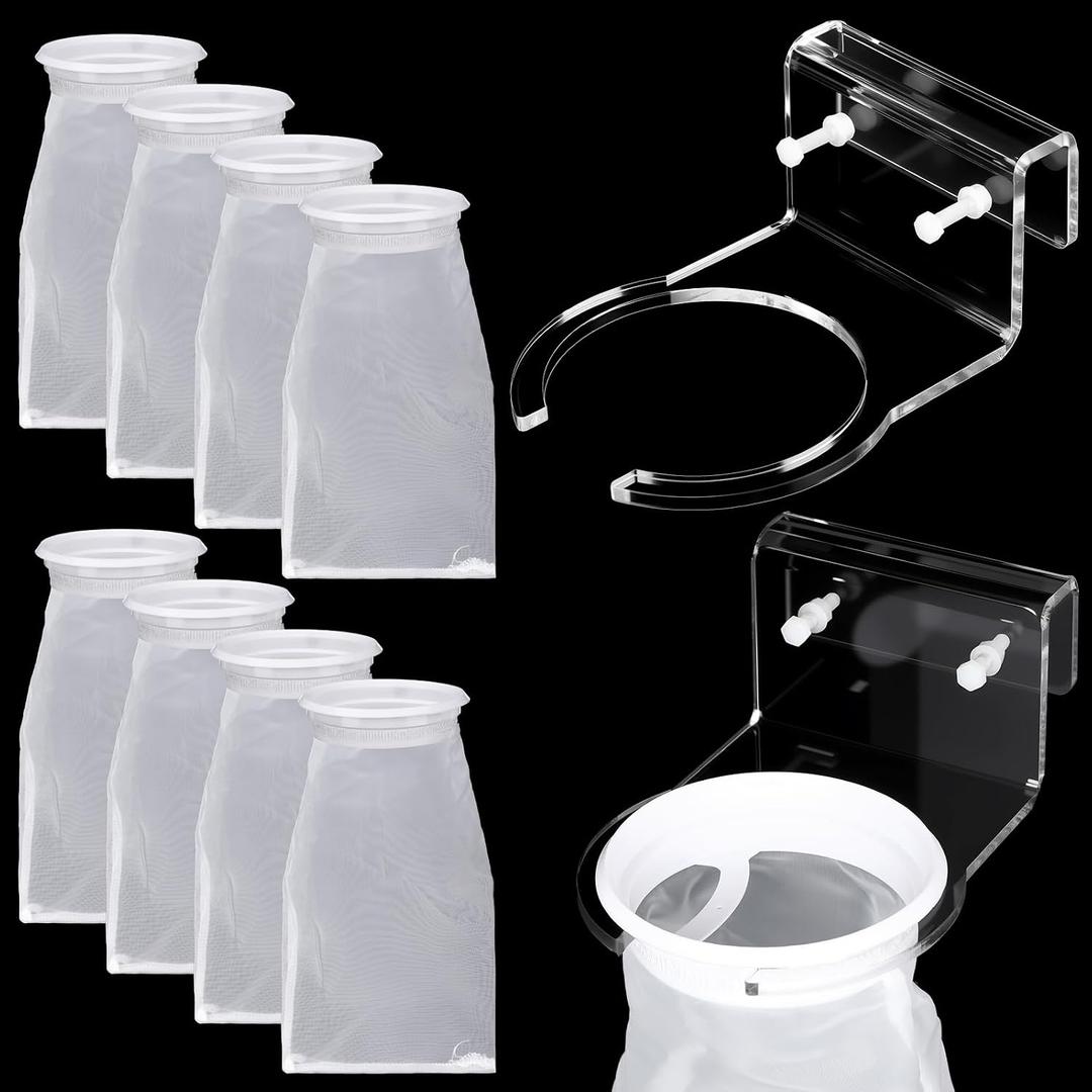 8 Pcs 4 Inch Ring Filter Sock 200um Micro Aquarium Nylon Filter Bags and 1 Pcs 4" Acrylic Pre Sump Sock Holder Aquarium Socks for Tank Sump Saltwater Freshwater