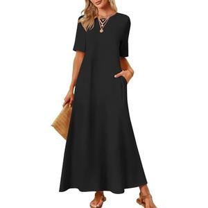 MEROKEETY Women's 2025 Summer Maxi Dress Casual Short Sleeve Beach Vacation Crewneck Basic Long T Shirt Dresses XXL