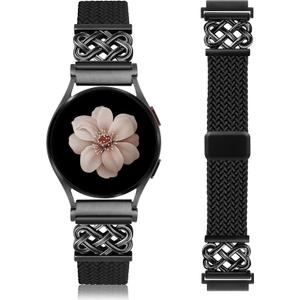 Braided Magnetic Band Compatible with Samsung Galaxy Watch 8 7 6 5 4 FE 40mm 44mm/8 6 Classic/5 Pro/4 Classic/3 41mm/Active 2 Women Men, 20mm Celtic Stretchy Elastic Dressy Nylon Strap, No for Ultra (Black/Black)