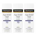 Neutrogena Age Shield Face Oil-Free Sunscreen Lotion with Broad Spectrum SPF 70, Non-Comedogenic Moisturizing Sunscreen to Help Prevent Signs of Aging, PABA-Free, 3 fl. oz (Pack of 3)