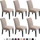 Chair Covers for Dining Room - Stretch Chair Slipcovers for Decorative Seat Protector Armless Removable Washable Elastic Dinner Universal Spandex Solid Chair Slip Covers Set (Light Khaki,6)