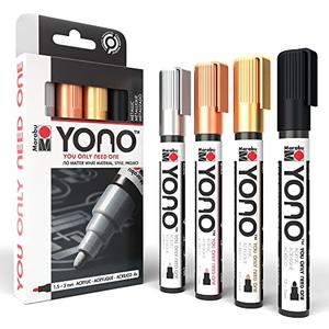 Marabu YONO Metallic Paint Markers - Unleash Your Inner Artist - Transform Any Surface With These 4 Acrylic Paint Markers for Canvas, Rocks, Mugs, Shoes & More