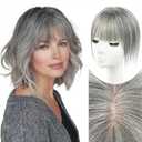 Hair Topper with Bangs Covers Thinning Crown, Receding Hairline for Women Clip-In Human Hair Topper for Thinning Hair (Grey, 10Inch)