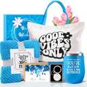 Teacher Nurse Employee Appreciation Gifts, Best Friend Birthday Gifts for Women, Blue Self Care Package Get Well Soon Gift Basket, Unique Mothers Day Gifts for Mom Wife Girlfriend Sister w Blanket