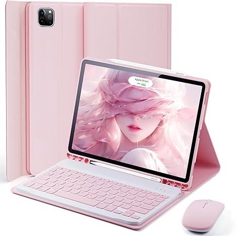 TUNKARMOR Keyboard Case for iPad Pro 13 (M5 2025) / iPad Pro 13 (M4 2024) 13 inch  with Mouse and Detachable Keyboard, Slim Case with Pen Holder  Pink