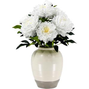 Faux Peony Plant 2FT Tall, Realistic Touch Leaves, Potted Peony Artificial Plants Indoor for Home Decor Small Office Home Living Room-White