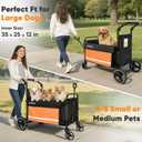 Petbobi Dog Wagon Stroller for Large & Medium Dogs, 2-in-1 Push Pull Pet Cart with Ramp, Foldable Wagon, 360° Swivel Wheels, Adjustable Handles, Safety Leashes, Orange