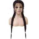 ANOGOL Hair Cap+Long Double Braids 2 Natural Black Synthetic Braided Lace Front Wig with Baby Hair Wigs Heat Resistant Fiber Middle Part