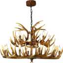 15 Lights Antler Chandelier 10+5 Double Layer Lights Brown Resin Art Deco Antler Ceiling Fixture Rustic Antler Light for Cafe, Living Room, Bar (18 Antlers + 15 Lights)