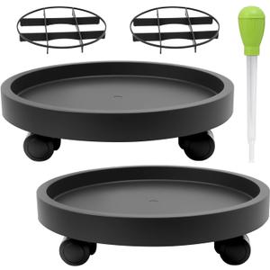 2 Pack 15.7''Large Plant Stand with Wheels, Plant Stand Dolly for Heavy Planter, Wheeled Planter Saucer Tray, Rolling plant stand, Heavy-Duty Plant Caddy with Casters for Indoor and Outdoor(Black)