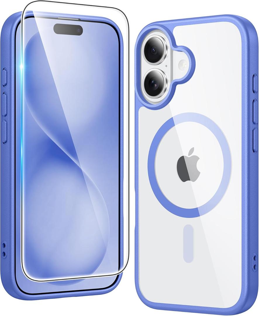 FNTCASE for iPhone 16 Case Clear: Magnetic Phone Cases Compatible with Magsafe Slim Anti Yellowing Military Grade Drop Protection Rugged Protective Transparent Cell Cover (B-Ultramarine Magnetic)