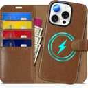 TUCCH Wallet Case for iPhone 16 Pro, [Removable] 2 in 1 [Wireless Charging] RFID Blocking [4 Card Holders] PU Leather Cover, Magnetic Detachable Stand Folio Case Compatible with iPhone 16 Pro, Brown