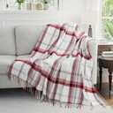 Red and White Plaid Throw Blanket for Couch,50"X60" Super Soft Cozy Warm Home Decorative Throws with Tassels for Bed Sofa Picnic